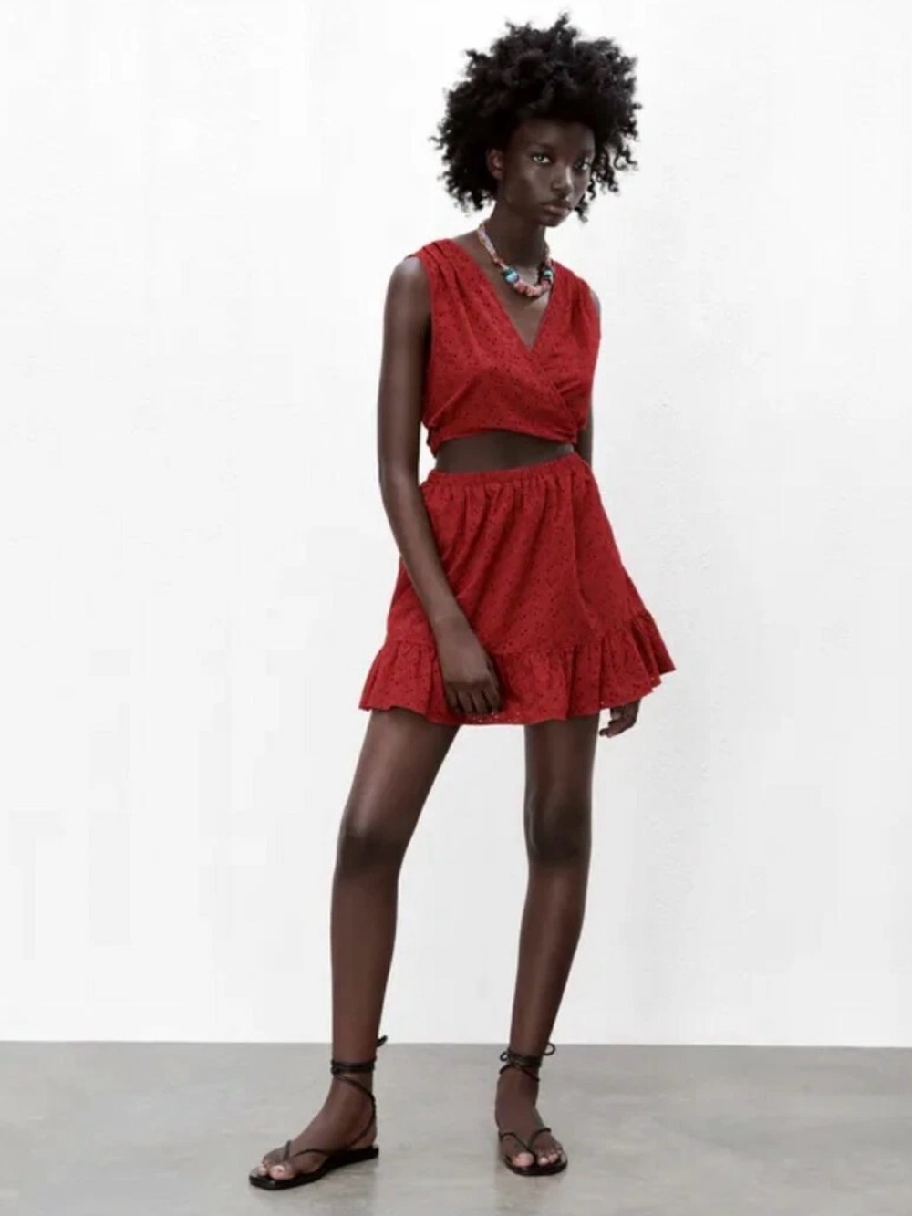 Zara Terracotta Openwork Cutout Mini Dress XS Eyelet Boho Cottagecore Cotton NWT